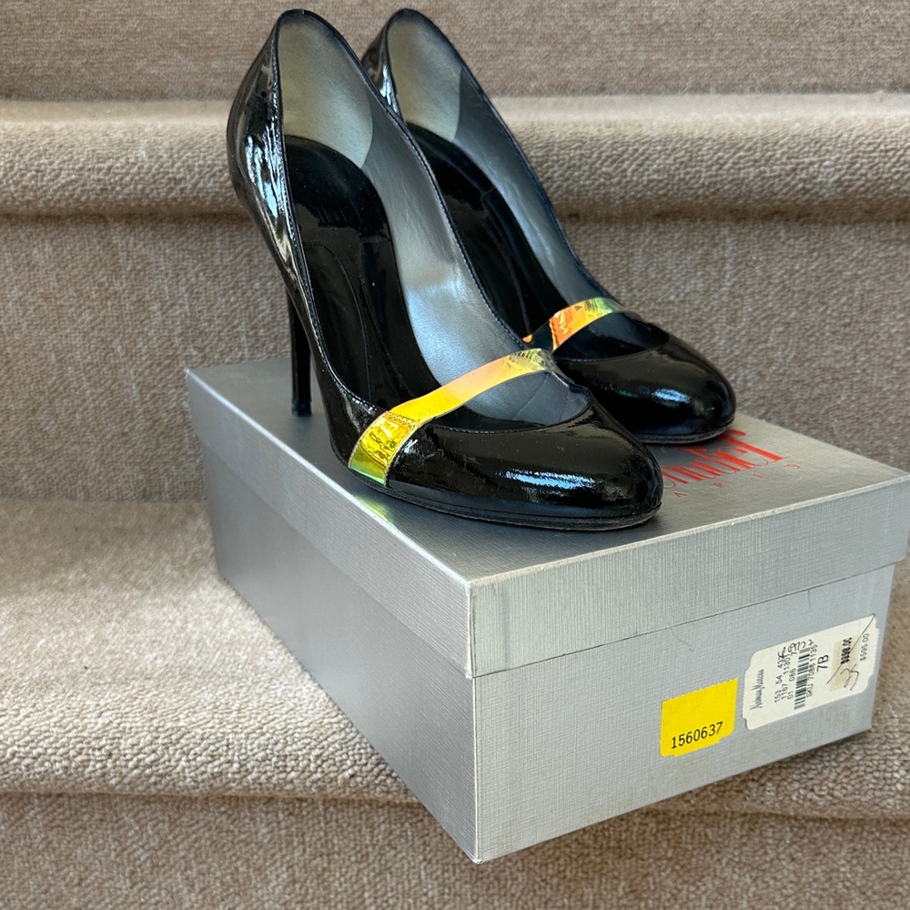 Rodolphe Menudier Black Heels with Iridescent Strap